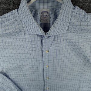 Brooks Brothers Makers & Merchants Blue Check 17 34 Slim Fit Italy USA Woven